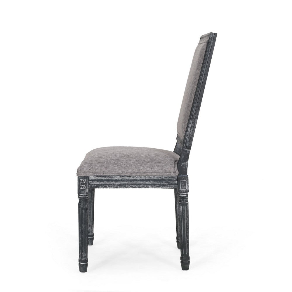 Benjara Ryma Dining Chair Set of 2, Transitional Black Fluted Legs, Gray