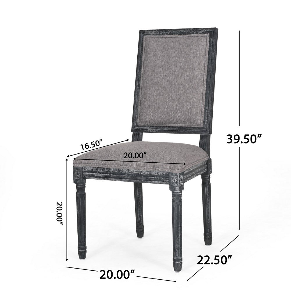 Benjara Ryma Dining Chair Set of 2, Transitional Black Fluted Legs, Gray