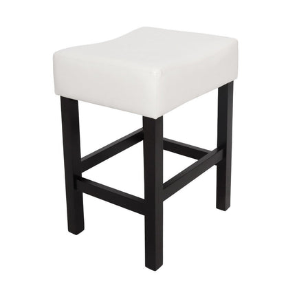 Benjara Counter Stool Seat of 2, Saddle Seat, Ivory Bonded Faux Leather, Black
