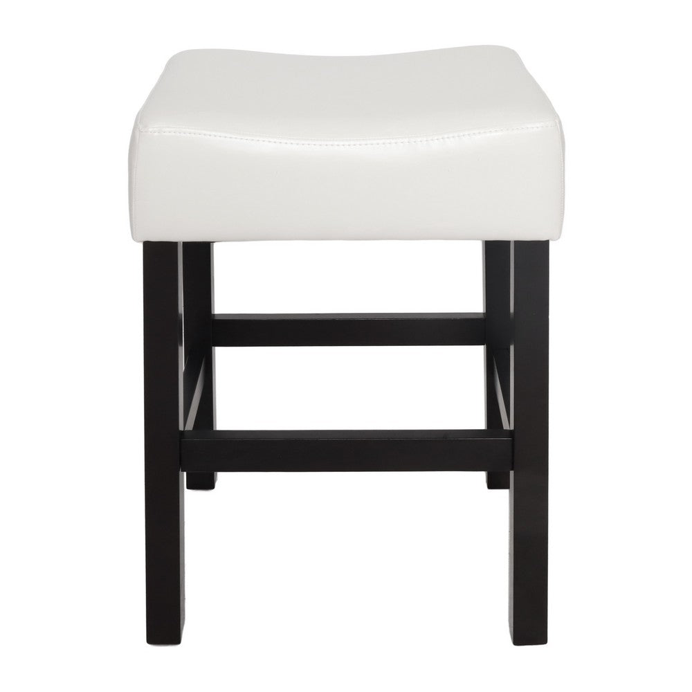 Benjara Counter Stool Seat of 2, Saddle Seat, Ivory Bonded Faux Leather, Black