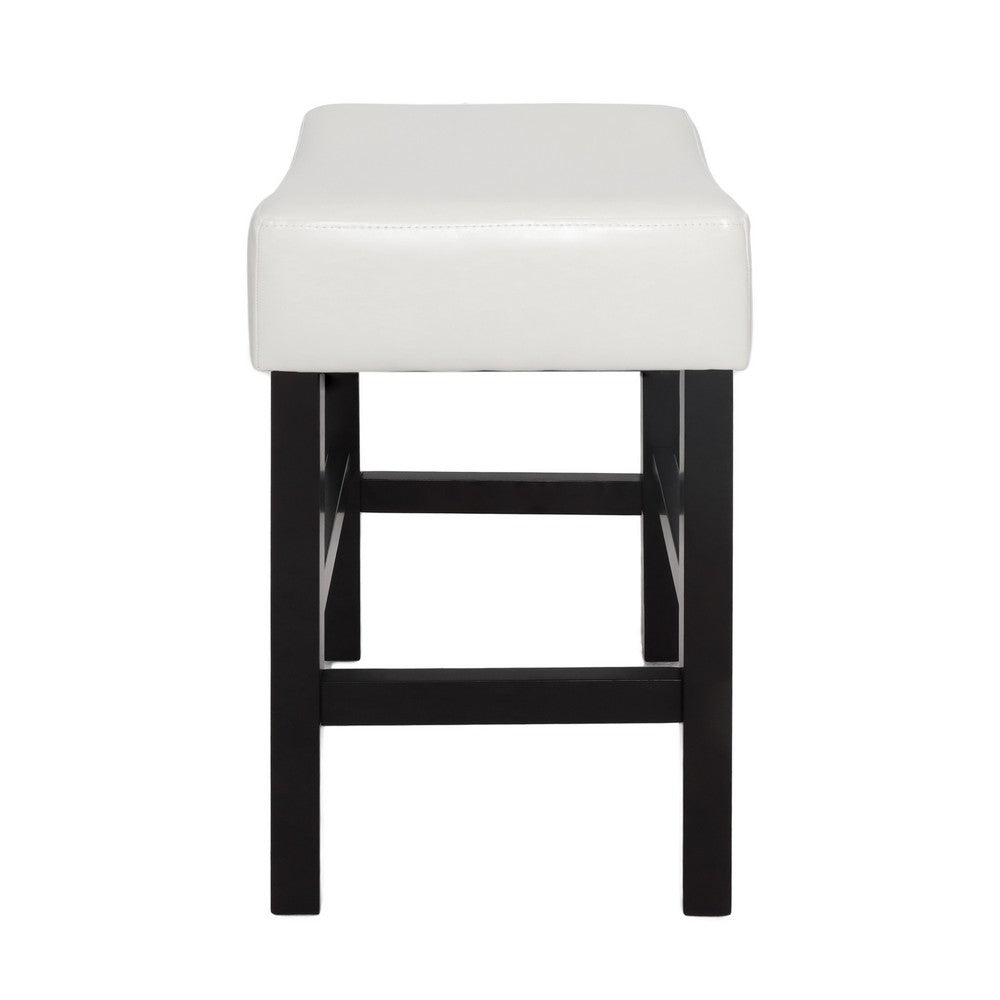 Benjara Counter Stool Seat of 2, Saddle Seat, Ivory Bonded Faux Leather, Black