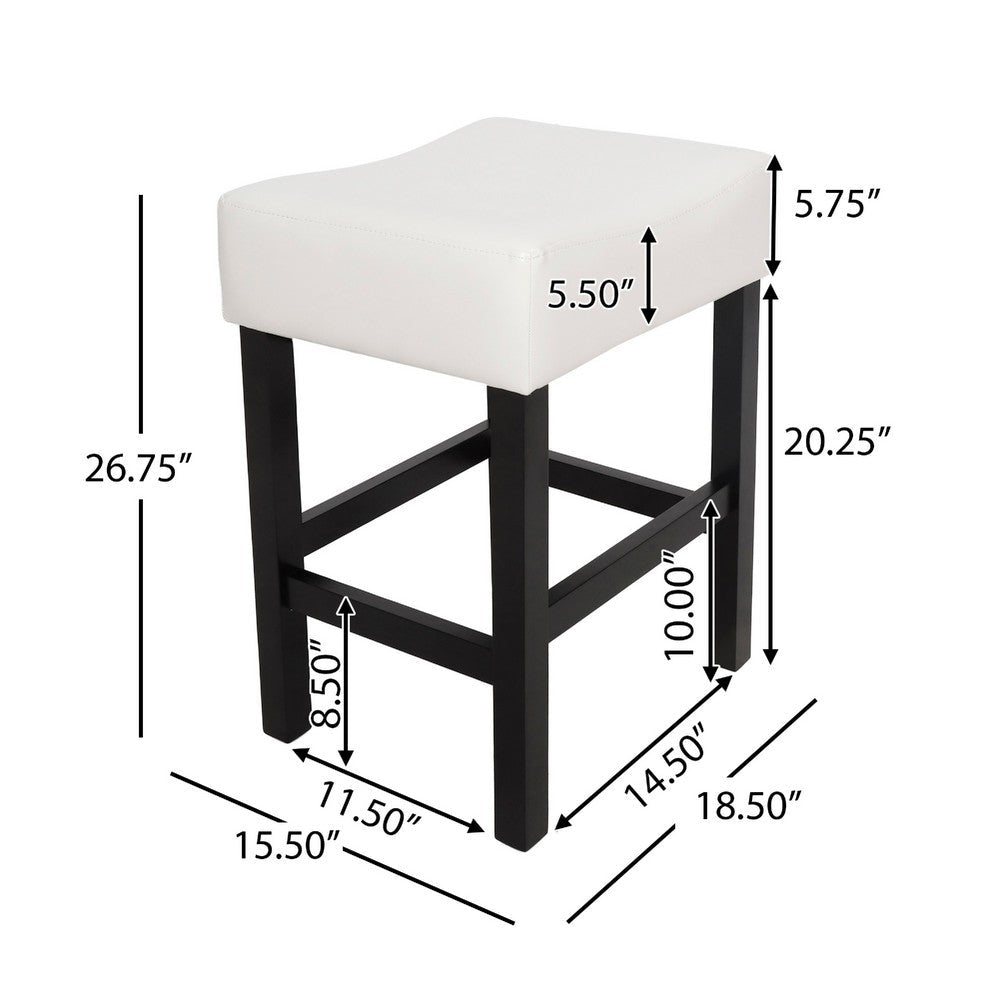 Benjara Counter Stool Seat of 2, Saddle Seat, Ivory Bonded Faux Leather, Black