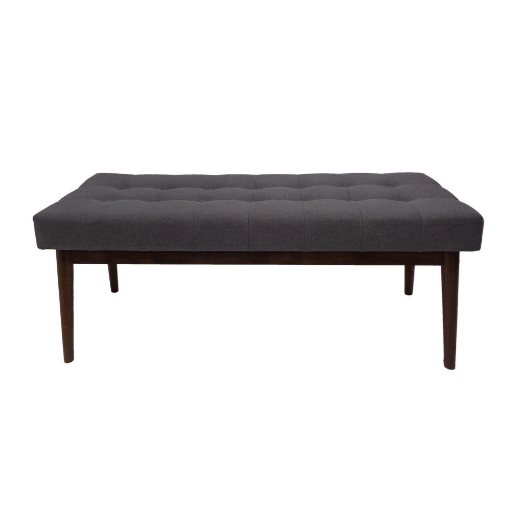 Benjara Ottoman Footstool Bench, 44 Inch Button Tufted Gray Fabric Top