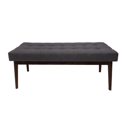 Benjara Ottoman Footstool Bench, 44 Inch Button Tufted Gray Fabric Top