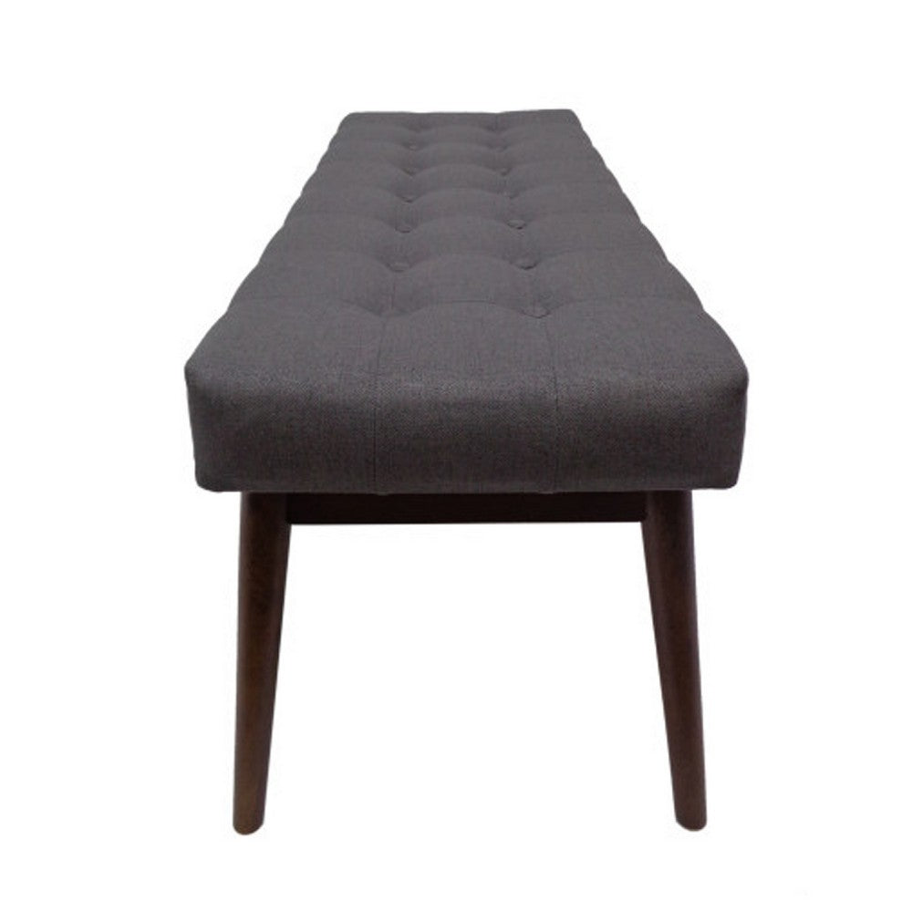 Benjara Ottoman Footstool Bench, 44 Inch Button Tufted Gray Fabric Top