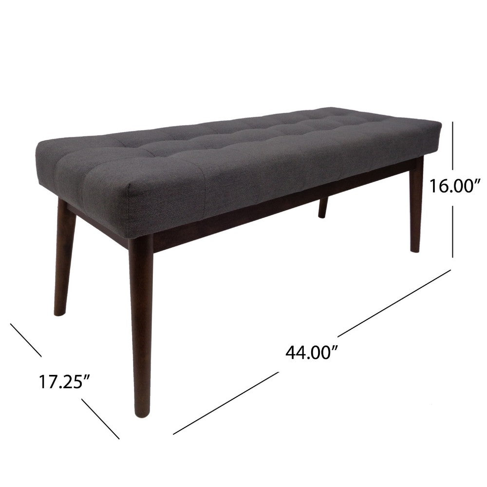 Benjara Ottoman Footstool Bench, 44 Inch Button Tufted Gray Fabric Top