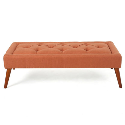 Benjara Accent Ottoman Bench, Tufted 52 Inch Rectangular Orange Fabric Seat