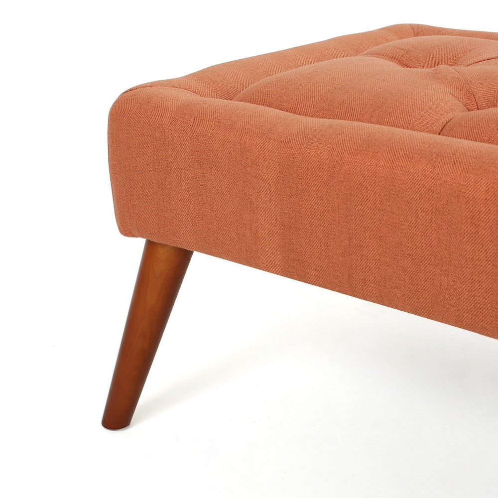 Benjara Accent Ottoman Bench, Tufted 52 Inch Rectangular Orange Fabric Seat