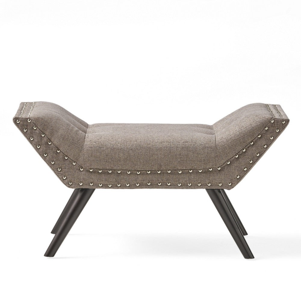 Benjara Vibe Ottoman Bench, Tufted Gray Fabric, 36 Inch, Nailhead Trim