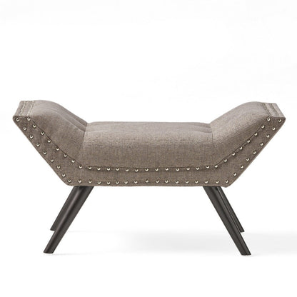 Benjara Vibe Ottoman Bench, Tufted Gray Fabric, 36 Inch, Nailhead Trim