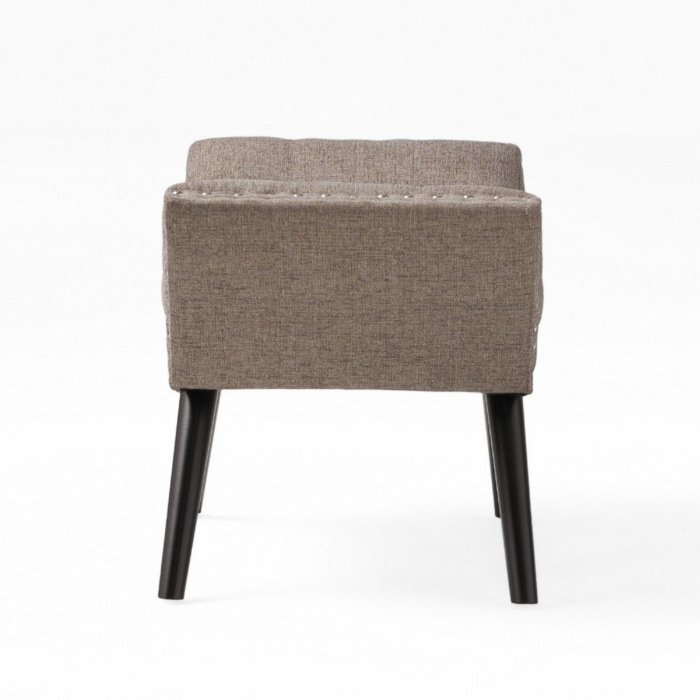 Benjara Vibe Ottoman Bench, Tufted Gray Fabric, 36 Inch, Nailhead Trim