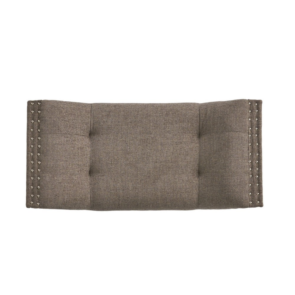 Benjara Vibe Ottoman Bench, Tufted Gray Fabric, 36 Inch, Nailhead Trim
