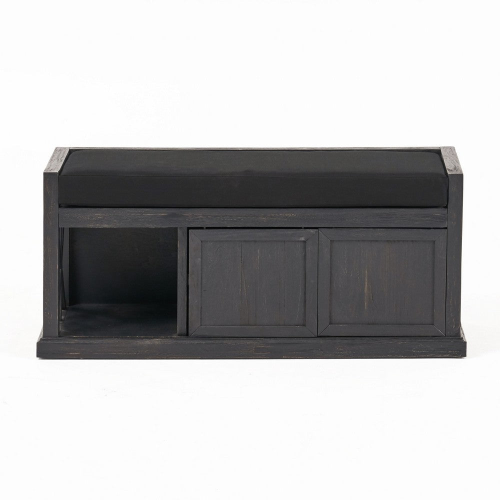 Benjara Shoe Bench with 2 Storage Shelves, 43 Inch Dark Gray Acacia Wood