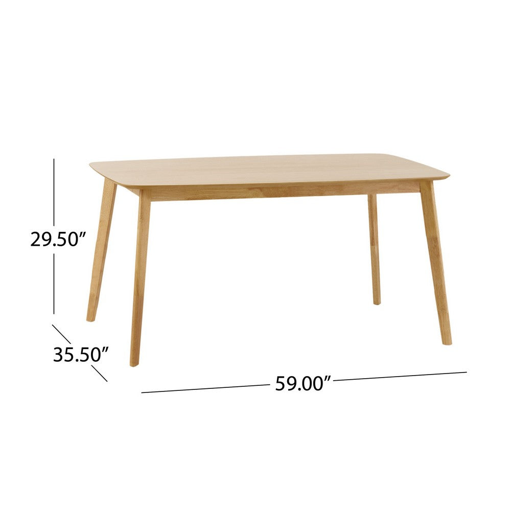 Benjara Dining Table, 59 Inch Natural Walnut Brown Rectangular, Tapered Legs