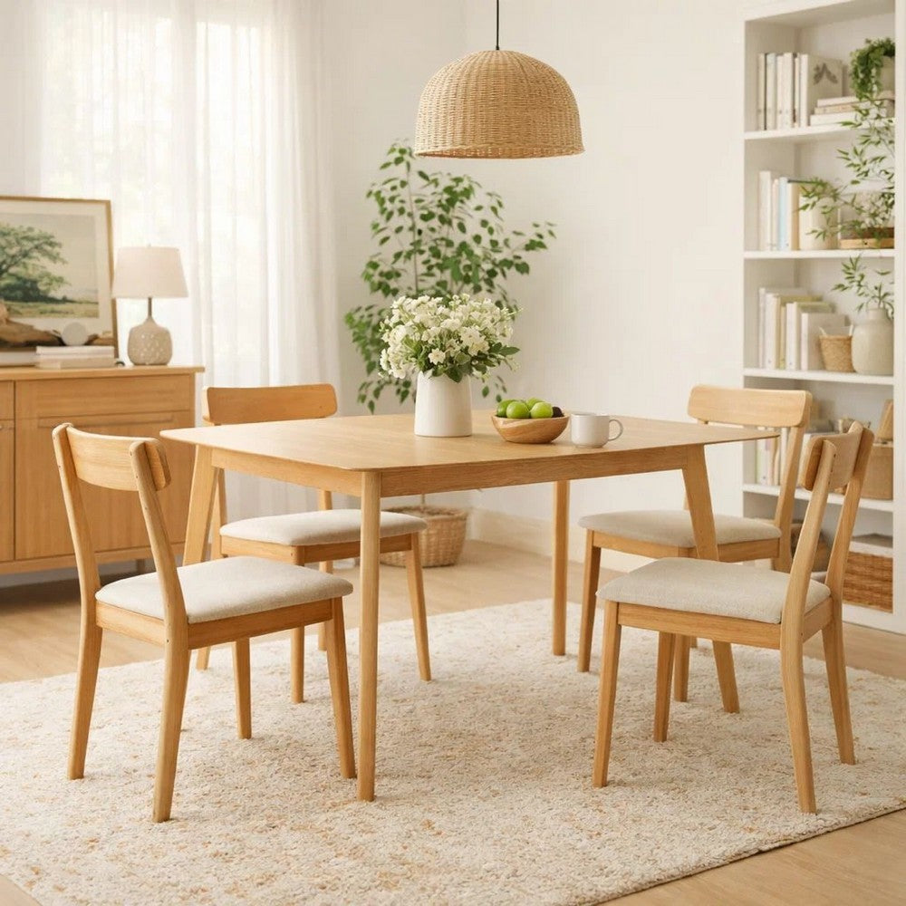 Benjara Dining Table, 59 Inch Natural Walnut Brown Rectangular, Tapered Legs
