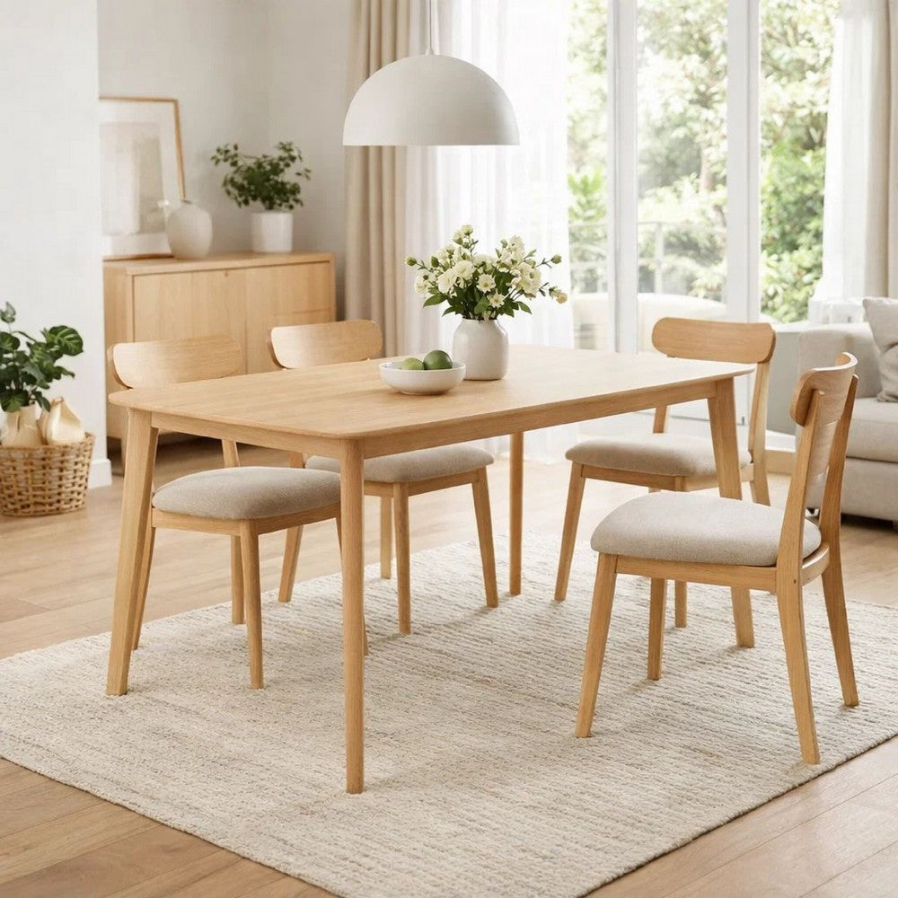 Benjara Dining Table, 59 Inch Natural Walnut Brown Rectangular, Tapered Legs