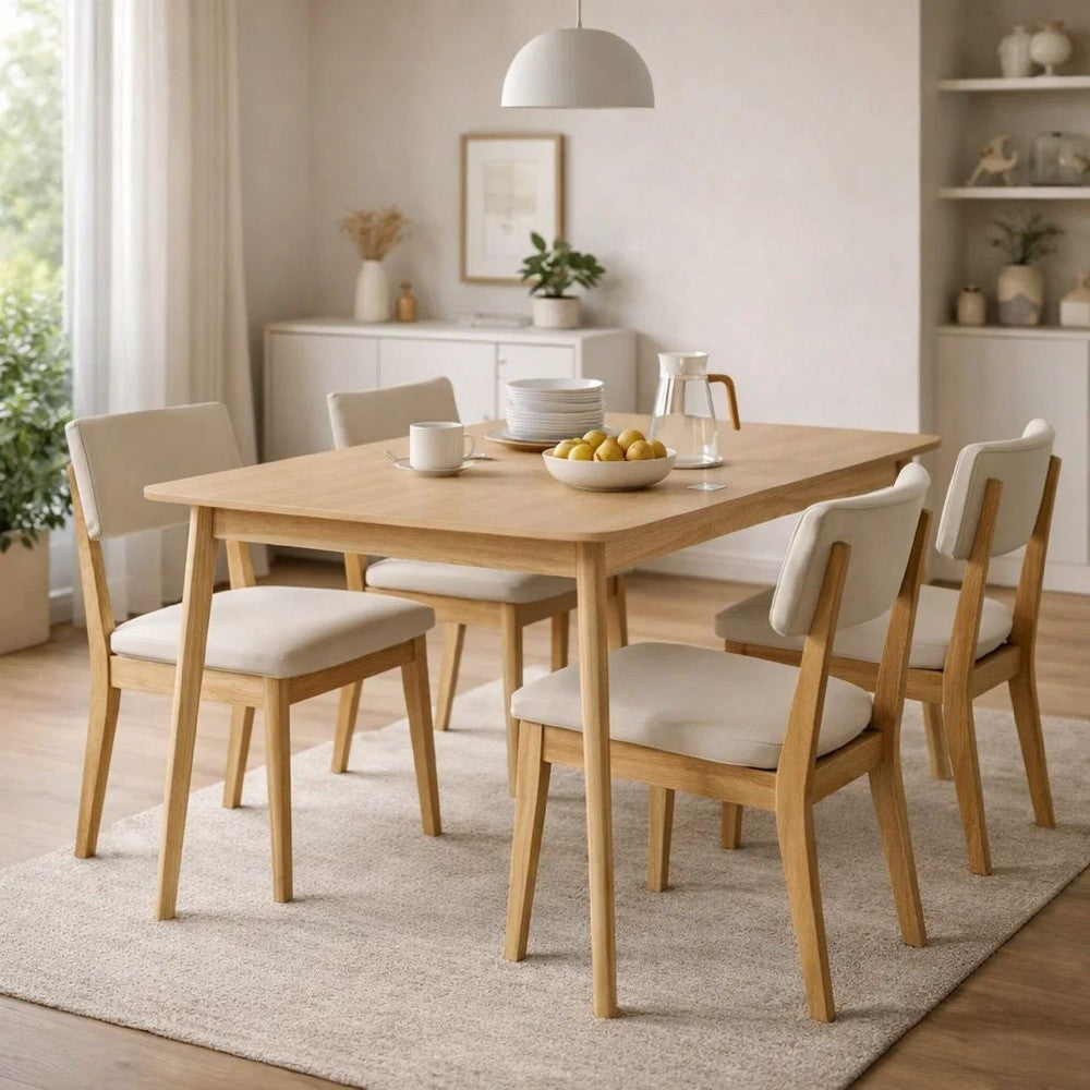 Benjara Dining Table, 59 Inch Natural Walnut Brown Rectangular, Tapered Legs