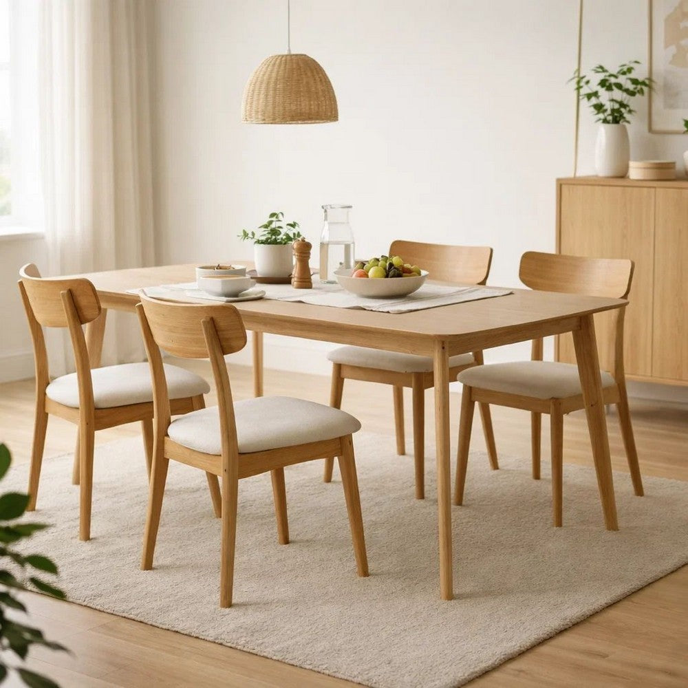 Benjara Dining Table, 59 Inch Natural Walnut Brown Rectangular, Tapered Legs