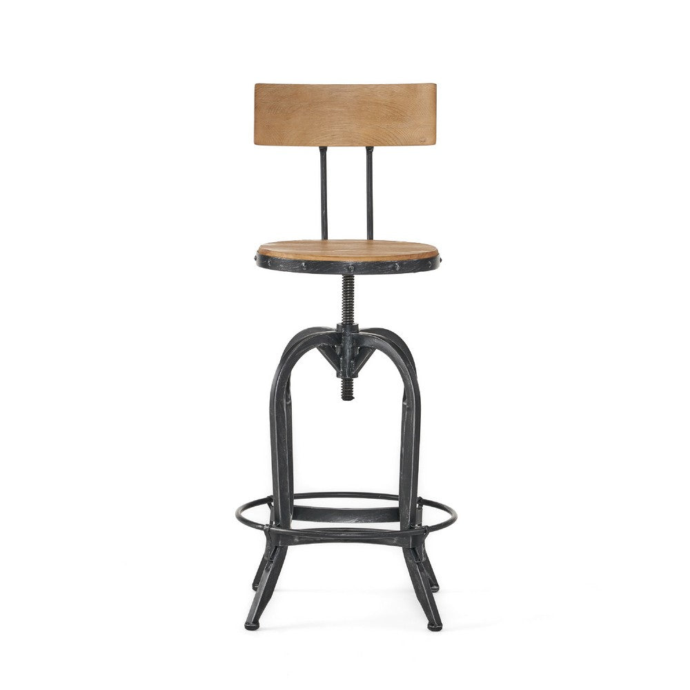 Benjara Swivel Barstool Chair, Adjustable 25-33 Inch Seat Height, Brown Black