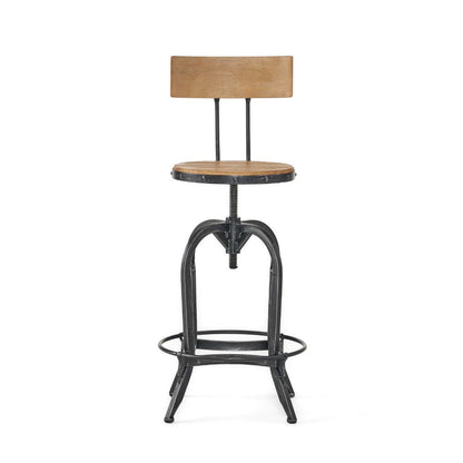 Benjara Swivel Barstool Chair, Adjustable 25-33 Inch Seat Height, Brown Black