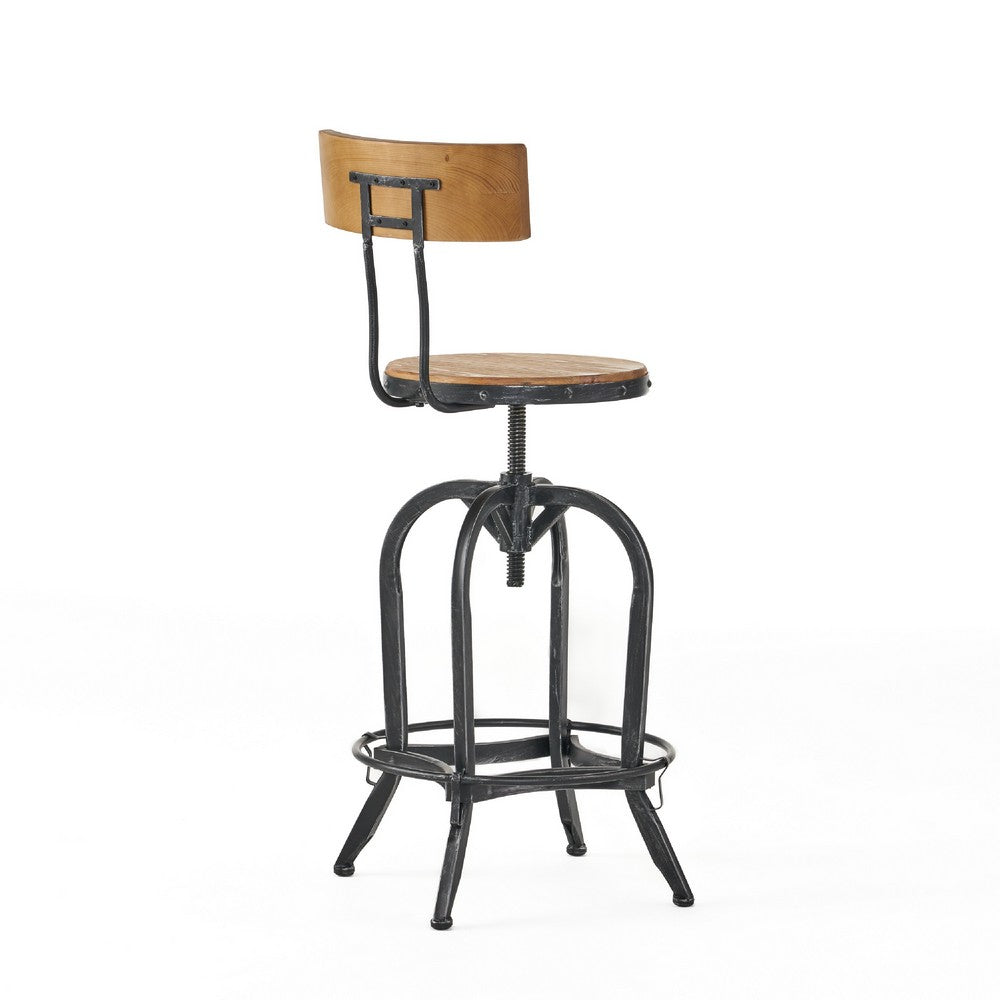 Benjara Swivel Barstool Chair, Adjustable 25-33 Inch Seat Height, Brown Black