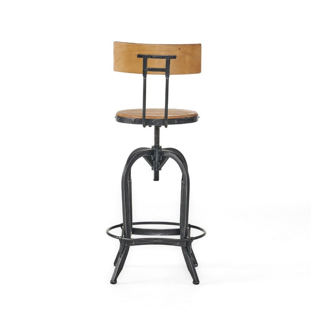 Benjara Swivel Barstool Chair, Adjustable 25-33 Inch Seat Height, Brown Black