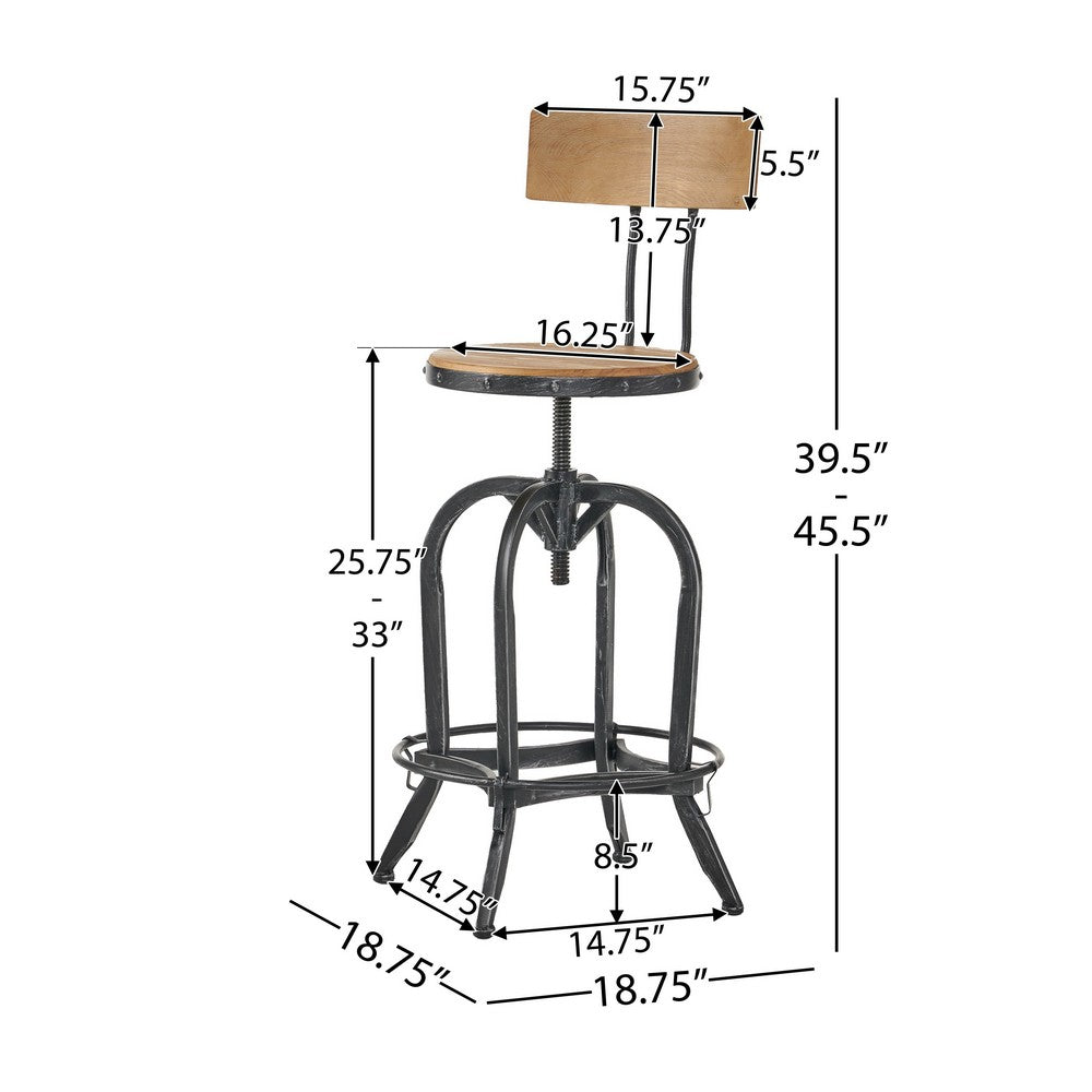 Benjara Swivel Barstool Chair, Adjustable 25-33 Inch Seat Height, Brown Black