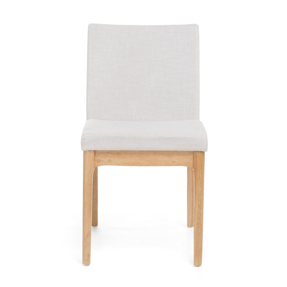 Benjara Dining Chair Set of 2, Brown Wood Frame, Light Beige Padded Fabric