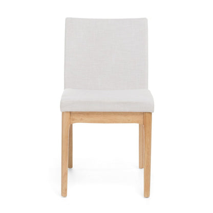 Benjara Dining Chair Set of 2, Brown Wood Frame, Light Beige Padded Fabric