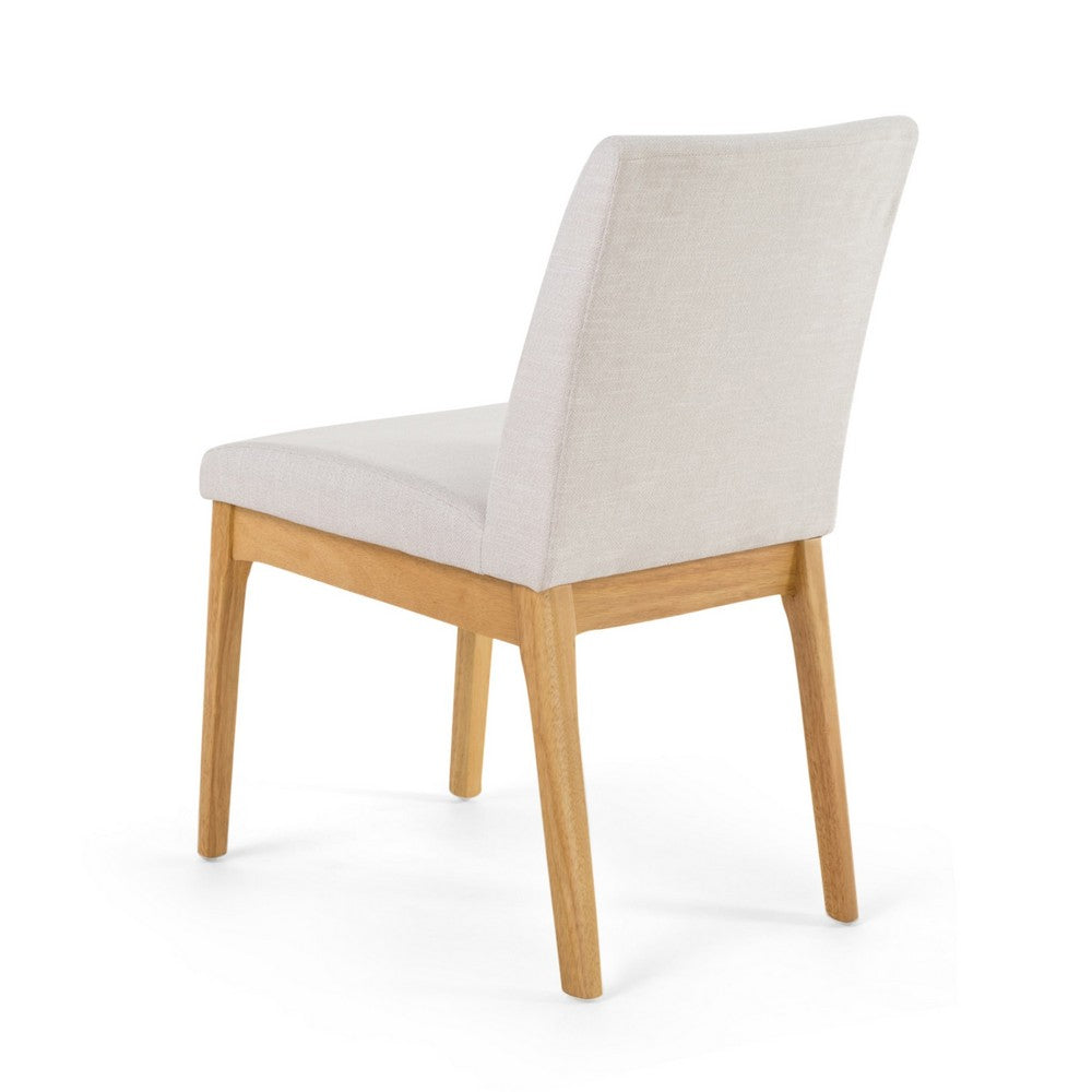 Benjara Dining Chair Set of 2, Brown Wood Frame, Light Beige Padded Fabric