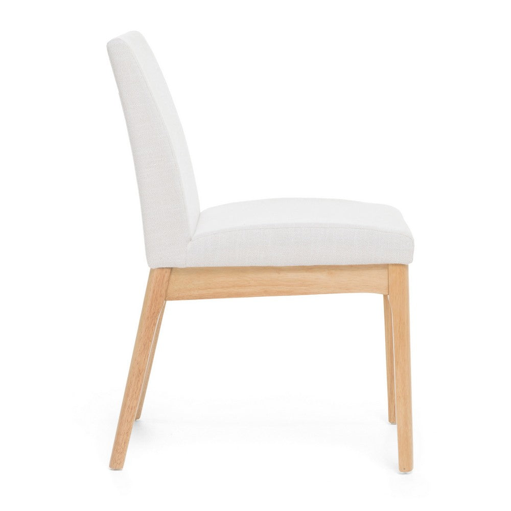 Benjara Dining Chair Set of 2, Brown Wood Frame, Light Beige Padded Fabric