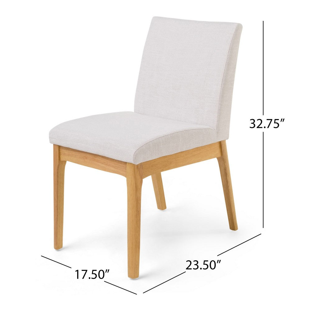 Benjara Dining Chair Set of 2, Brown Wood Frame, Light Beige Padded Fabric
