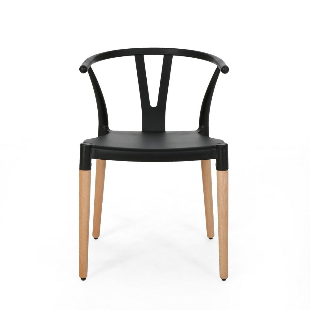 Benjara Dining Side Chair Set of 2, Sculpted Design 29 Inch Black Seat