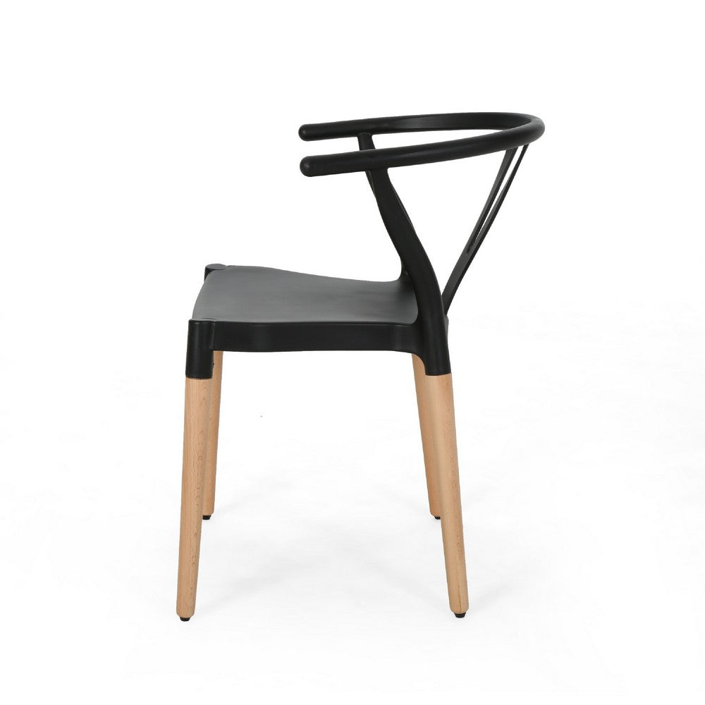 Benjara Dining Side Chair Set of 2, Sculpted Design 29 Inch Black Seat