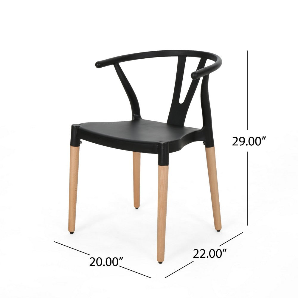 Benjara Dining Side Chair Set of 2, Sculpted Design 29 Inch Black Seat