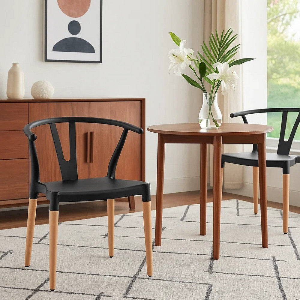 Benjara Dining Side Chair Set of 2, Sculpted Design 29 Inch Black Seat