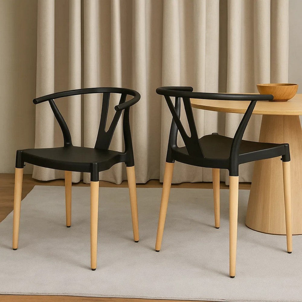 Benjara Dining Side Chair Set of 2, Sculpted Design 29 Inch Black Seat