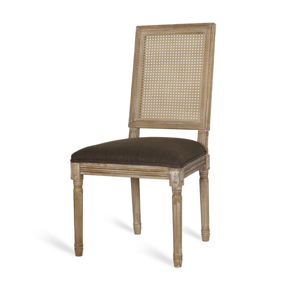 Benjara Viba Dining Chair Set of 2, Cane Dark And Light Weathered Brown Wood