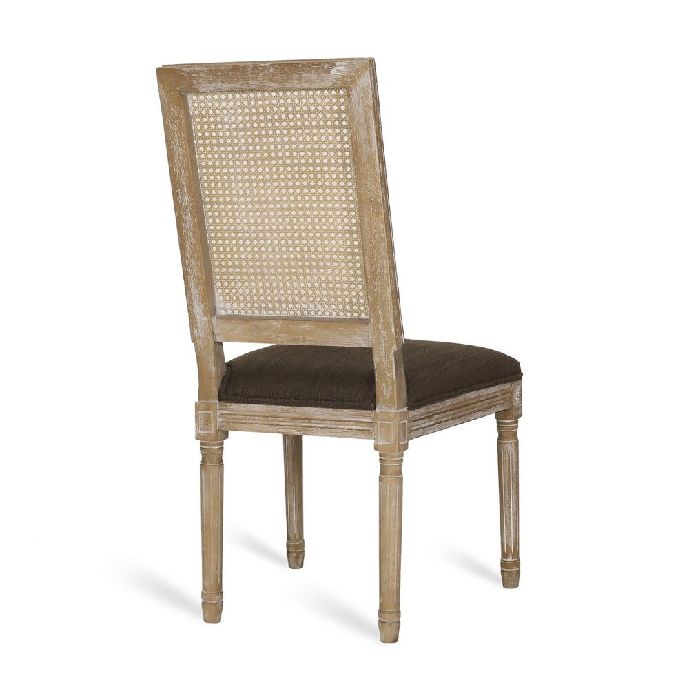 Benjara Viba Dining Chair Set of 2, Cane Dark And Light Weathered Brown Wood