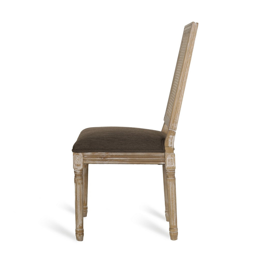 Benjara Viba Dining Chair Set of 2, Cane Dark And Light Weathered Brown Wood
