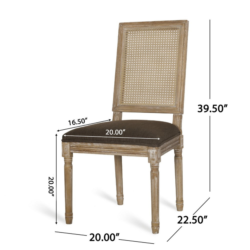 Benjara Viba Dining Chair Set of 2, Cane Dark And Light Weathered Brown Wood