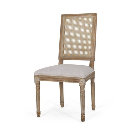Benjara Viba Dining Chair Set of 2, Gray, Cane Light Weathered Brown Wood