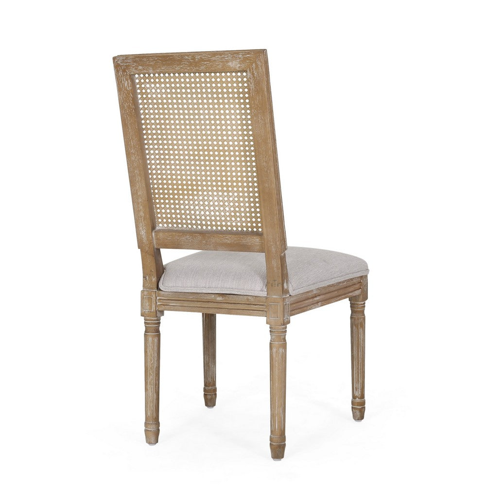Benjara Viba Dining Chair Set of 2, Gray, Cane Light Weathered Brown Wood