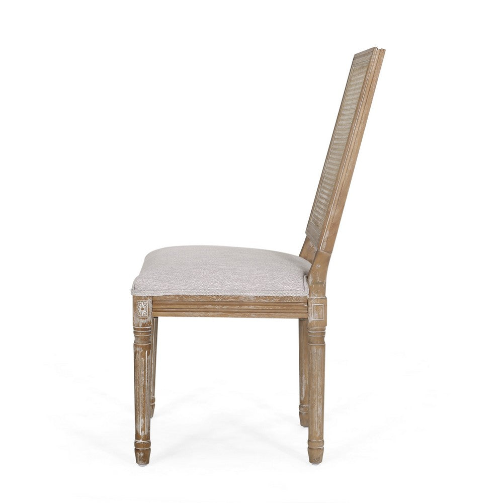 Benjara Viba Dining Chair Set of 2, Gray, Cane Light Weathered Brown Wood