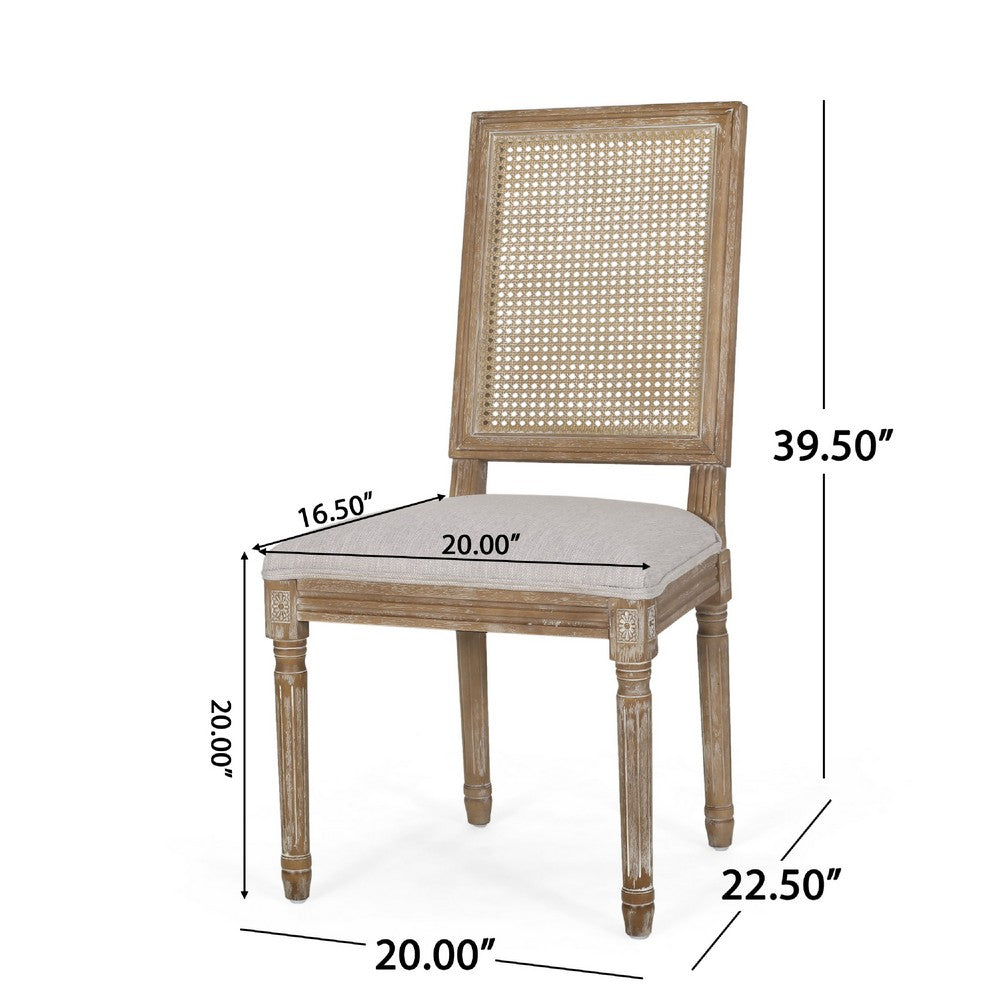 Benjara Viba Dining Chair Set of 2, Gray, Cane Light Weathered Brown Wood