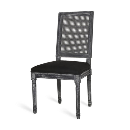 Benjara Marsie Dining Chair Set of 2, Black Fabric, Wood Frame Cane Backrest