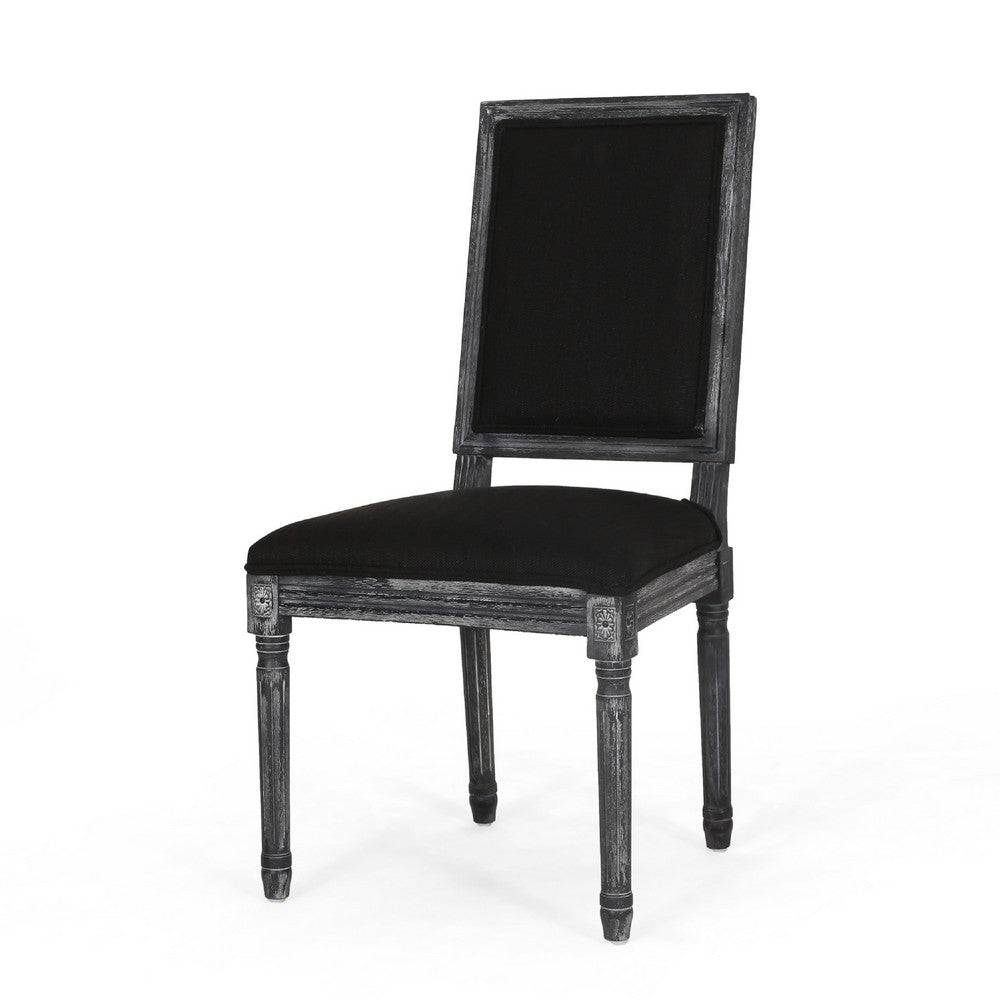 Benjara Kevin Dining Chair Set of 2, Black Fabric Padded Seat, Wood Frame