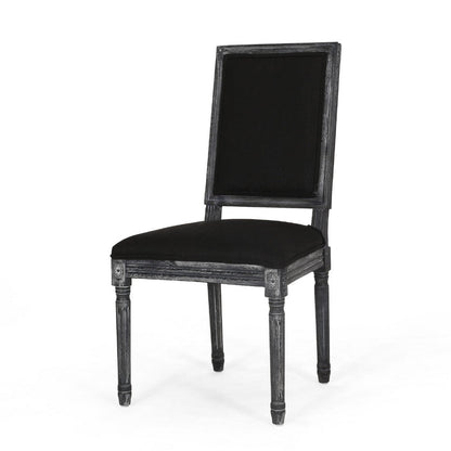 Benjara Kevin Dining Chair Set of 2, Black Fabric Padded Seat, Wood Frame