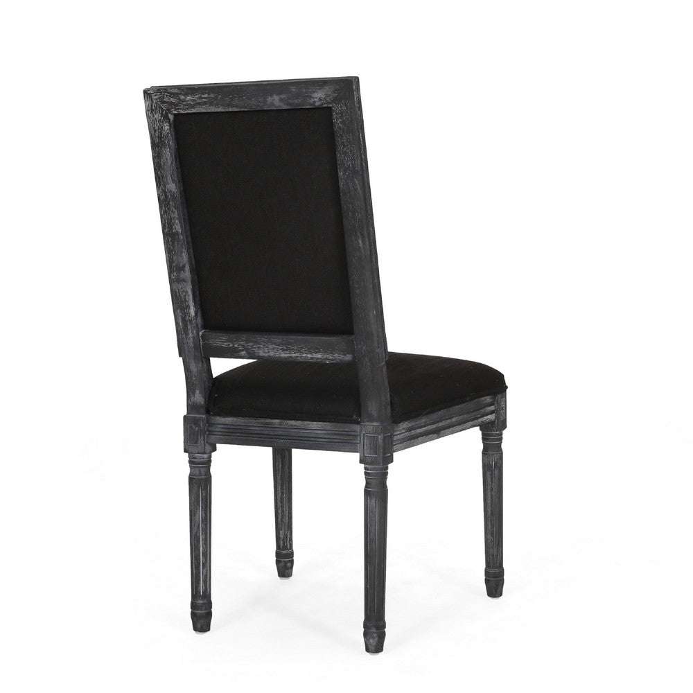 Benjara Kevin Dining Chair Set of 2, Black Fabric Padded Seat, Wood Frame