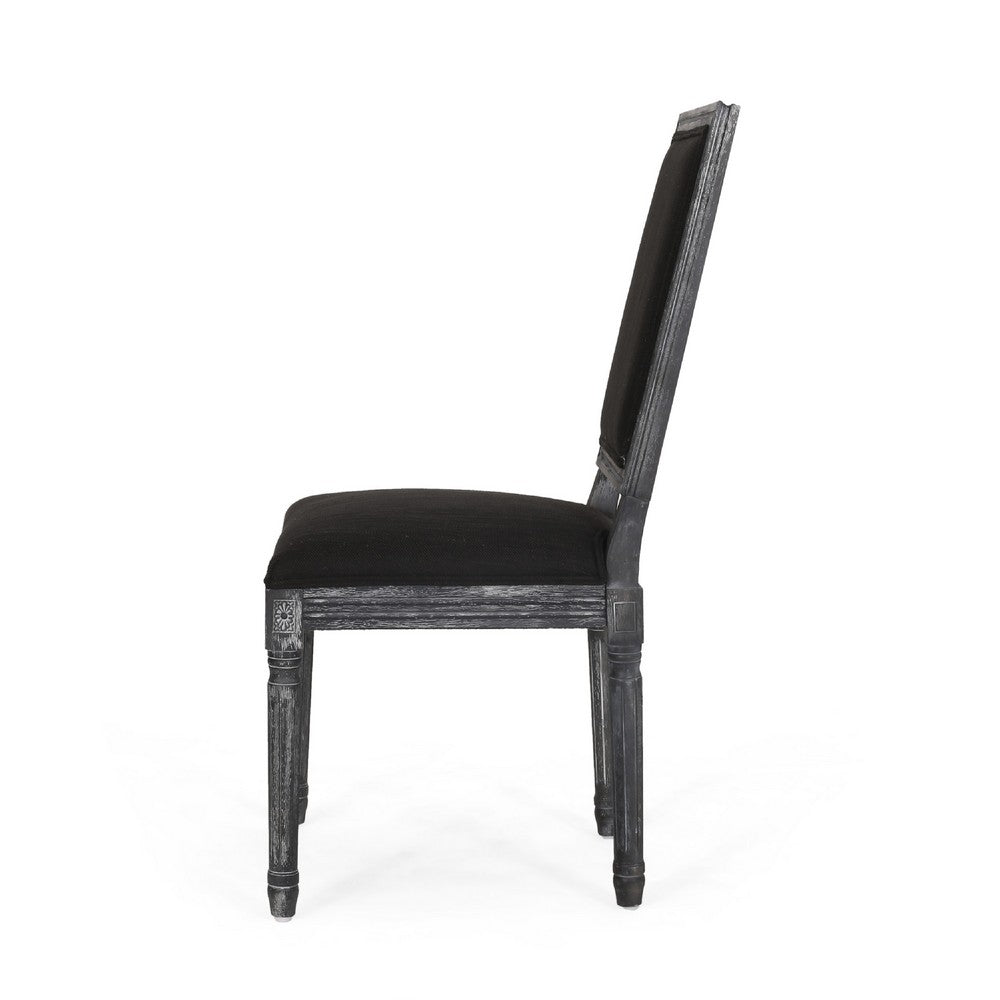 Benjara Kevin Dining Chair Set of 2, Black Fabric Padded Seat, Wood Frame
